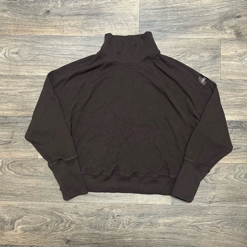 ALO Waffle Weekend Escape Mock Neck Long Sleeve Size Large Espresso Brown - Picture 6 of 12